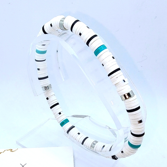 Clay, Stone, and Metalic Beaded Elastic Bracelet - Picture 5 of 5